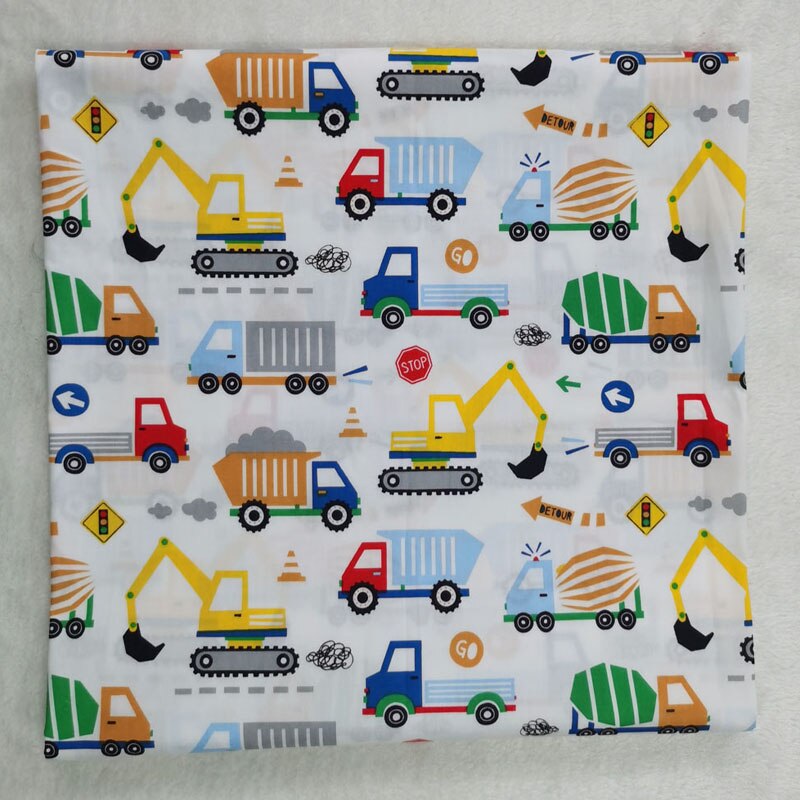 160cm breedtes diverse cartoon bouwvoertuigen auto's vrachtwagen bedrukt 100%  katoenen stoffen auto patchwork quilt beddengoed kussen