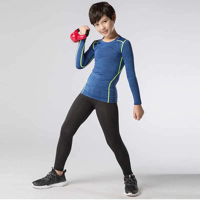 kids boys Sport GYM Fitness Bodybuilding Running T-shirt Compression Tights Basketball Tee Tops Tennis Football Soccer Shirts