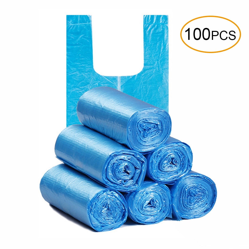 100 Pcs Disposable Garbage Bag with Handle Tie Portable Household Heavy Duty Trash Bag Diaper Thickened Disposable Rubblish Bags