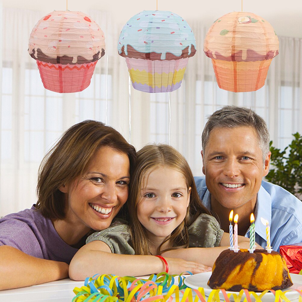 1pc Folding Paper Lantern Cake-shaped Paper Lantern Hanging Lantern for Decor