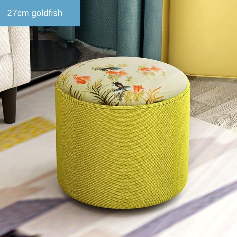 Nordic Household Small Stool Bench Low Sofa Stool Fabric Round Small Chair Shoe Changing Small Wooden Stool: 27X28CM-E