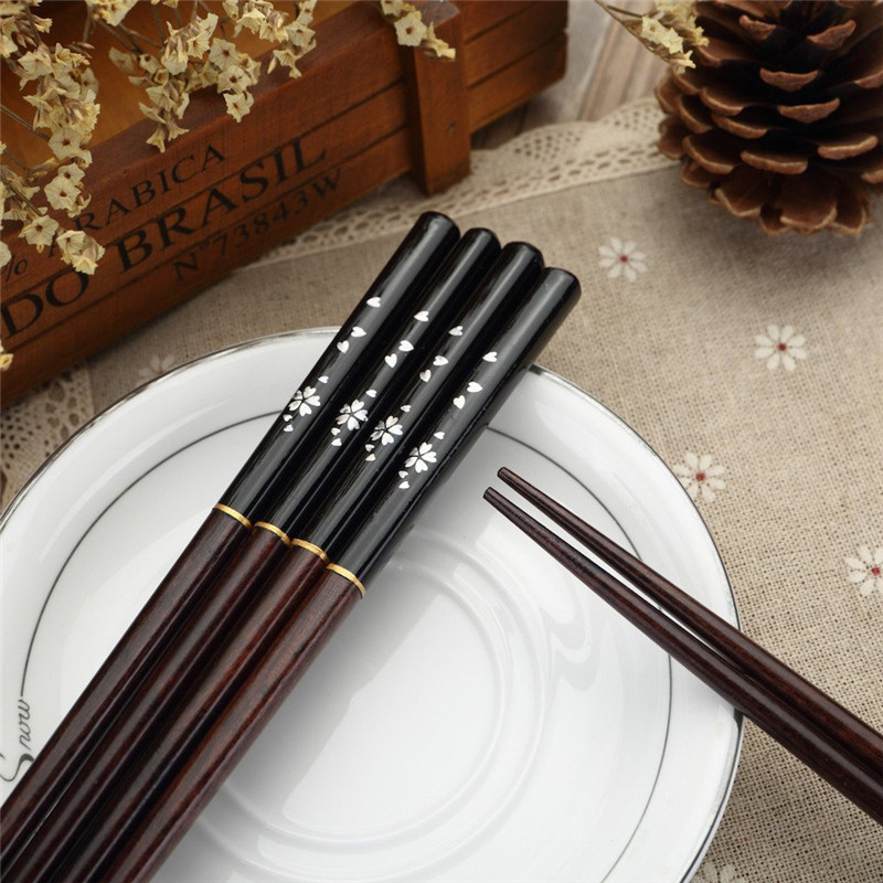 5 par / set japanska återanvändbara ätpinnar naturligt träpinnar traditionell kinesisk stil bambu restaurang hem kök