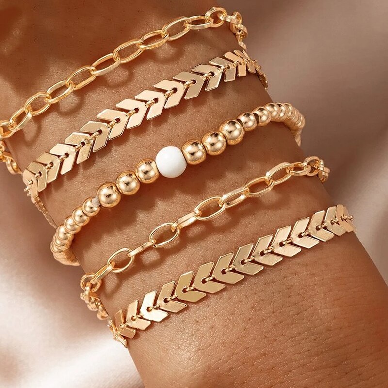 YWZIXLN Boho inciso multistrato foglio perline accessori braccialetto catena geometrica miglior regalo per le donne all&#39;ingrosso B040: B039-2