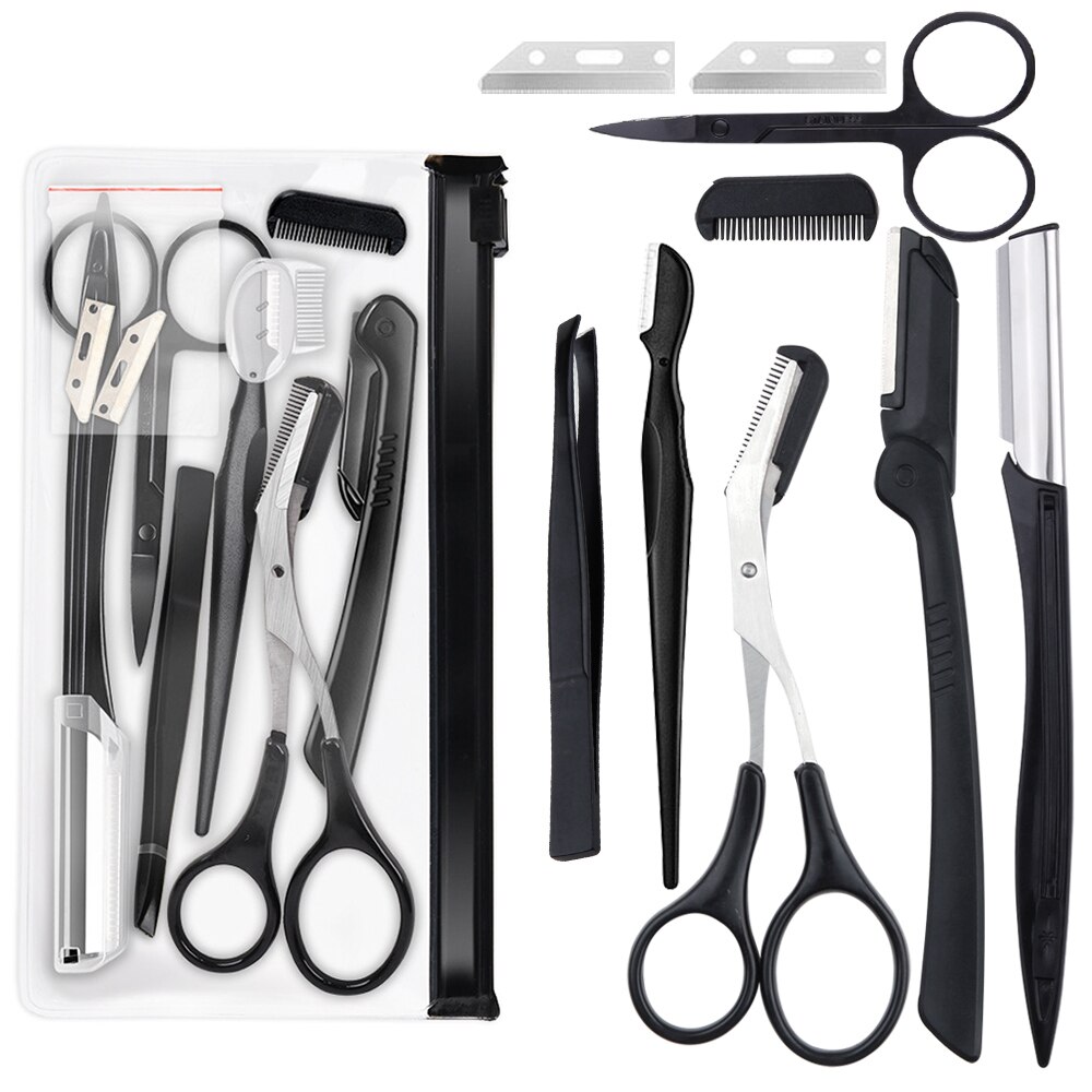 4/6/8/11Pcs Wenkbrauw Cutters Vrouw Eye Brow Trimmer Schaar Brow Kam Gezicht Scheerapparaat Haar verwijdering Scheermes Pincet Wimper Borstel