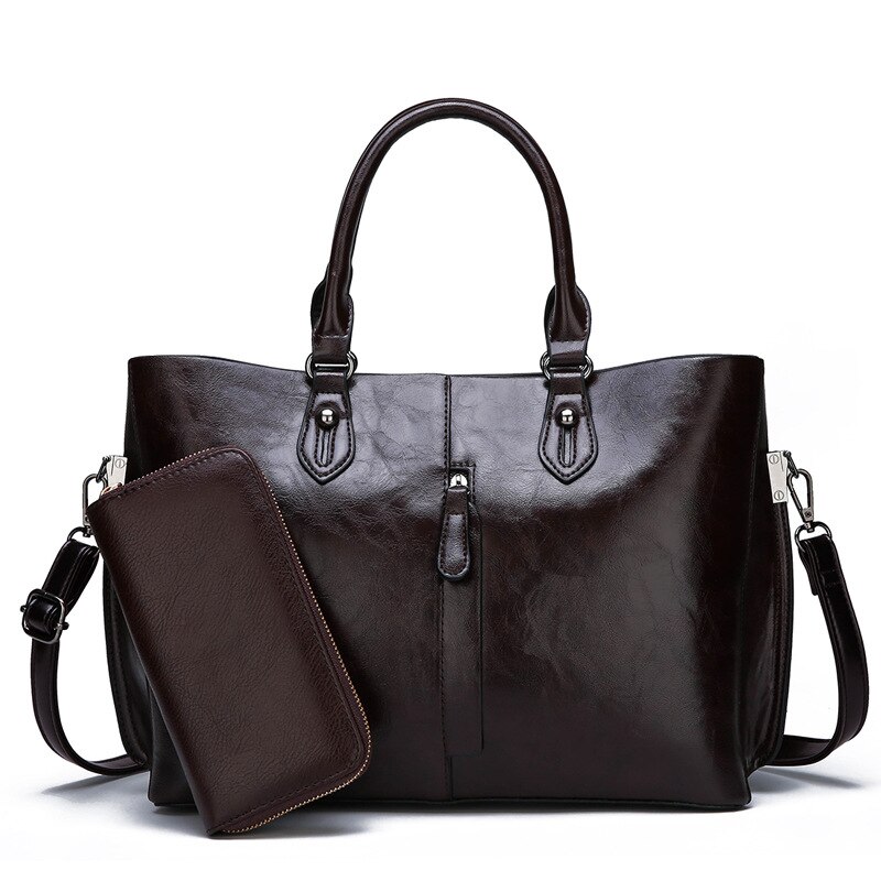 large size shoulder bag leather women's handbag set