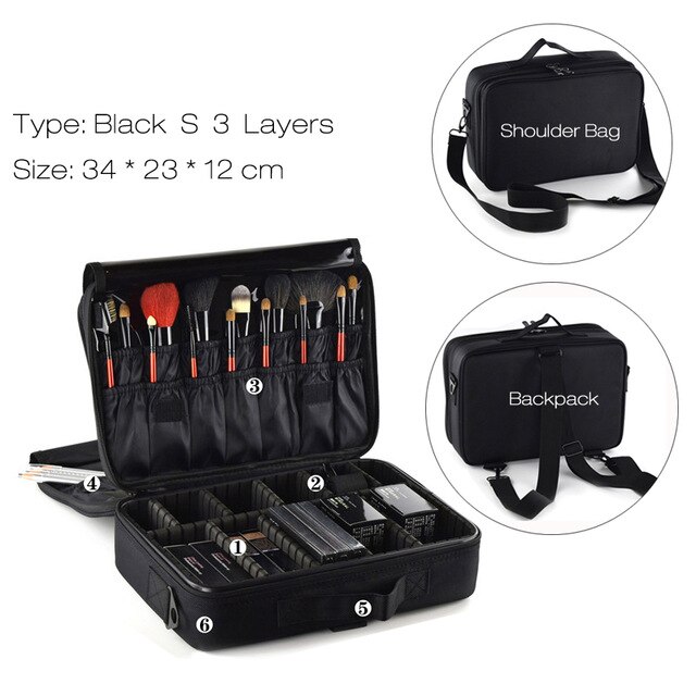 Frauen Kosmetik Tasche Reise Make-Up Organizer Professionelle Machen Up Box Kosmetik Tasche Taschen Schönheit Fall Für Make-Up Künstler: Black S 3 Layers