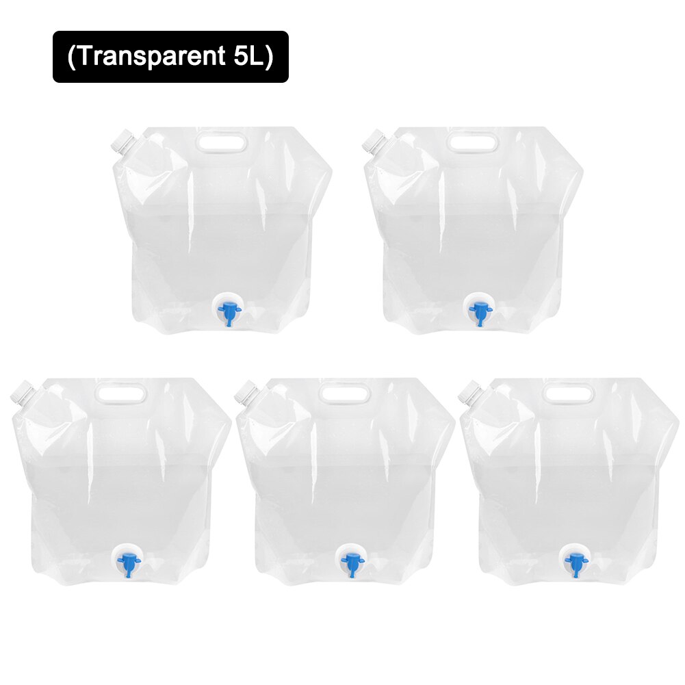 1/2/5pcs 5L/10L Portable Outdoor Water Bag Foldable Collapsible Camping Carrier Hiking Picnic BBQ Car Drinking Carrier Folding: 5L  5 pieces