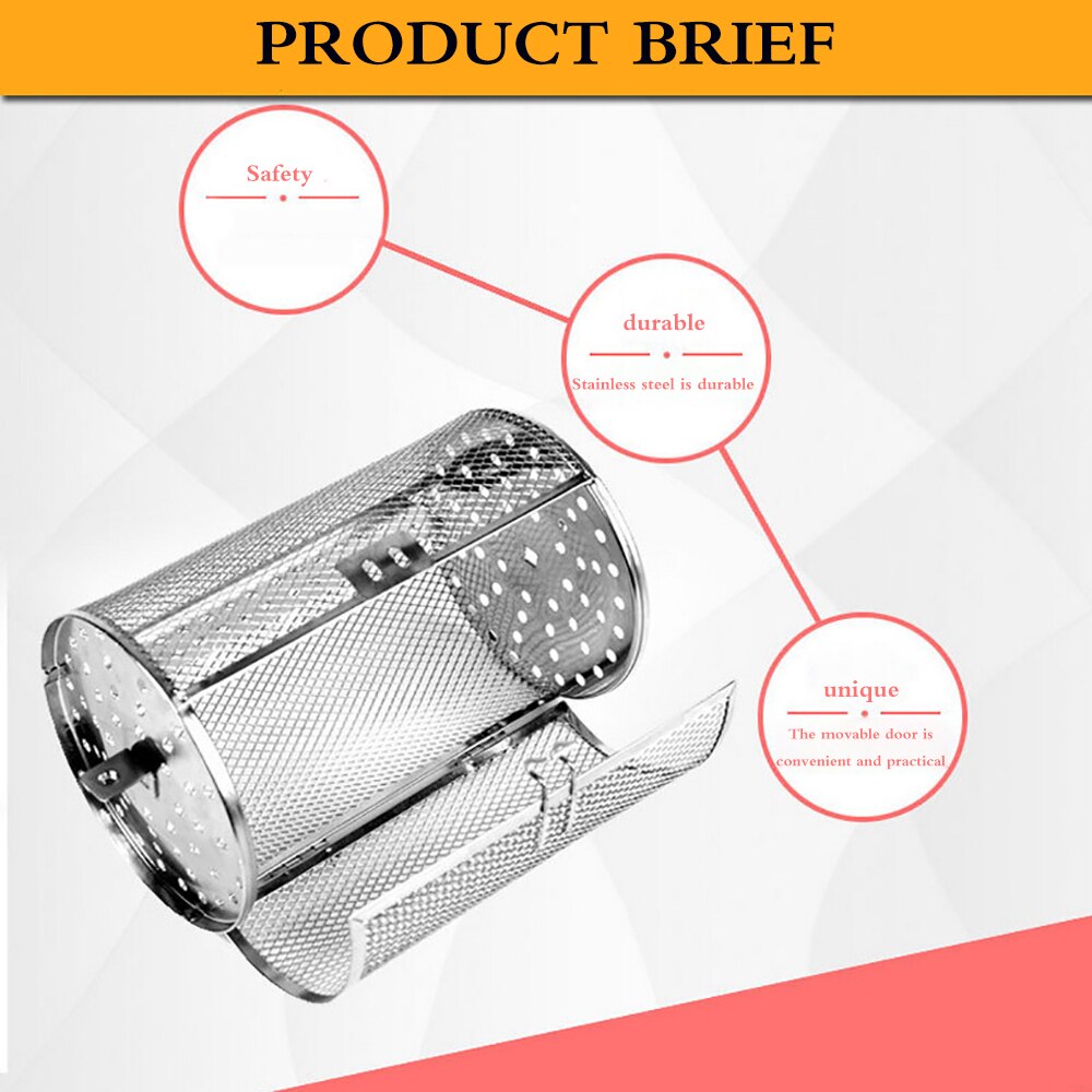 BBQ Stainless Steel Rotisserie Grill Roaster Drum Oven Basket Bakeware Oven Roast Baking Rotary Nuts Beans Peanut Basket Grill