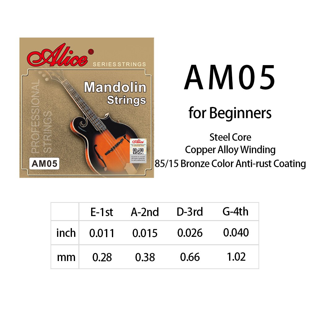 Alice Mandolin Strings 8-String Set Silver-Plated Copper Alloy Winding Music Accessories AM03 AM04 AM05 AM06 AM07 AM08: AM05