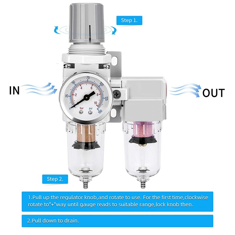 NPT Air Drying System-Water Trap Separator-Semi-Automatic Drainage, 0-150 Specification, Polyethylene Bowl,Metal Bracket