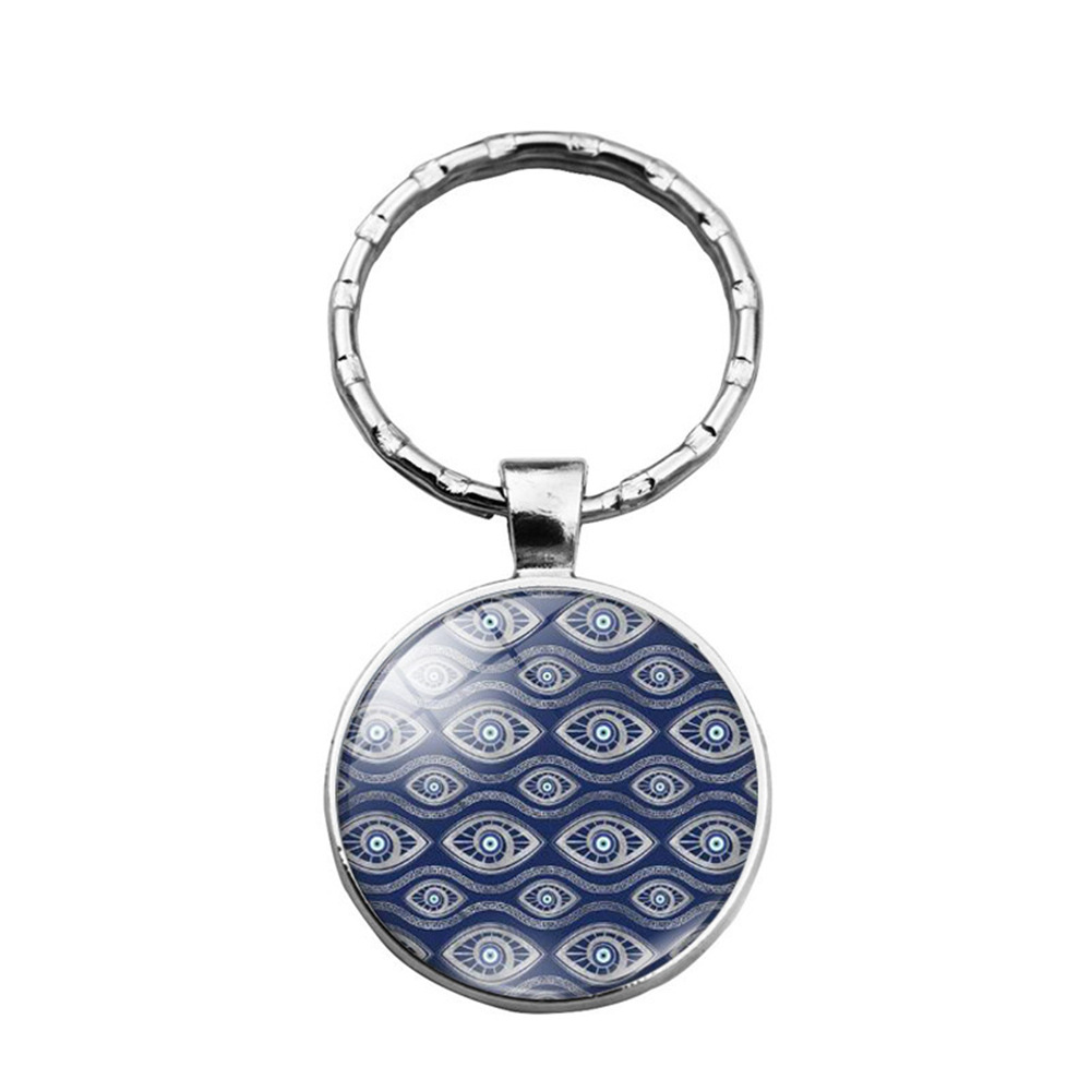 Beautiful Blue Evil Eye Religious Photo Round Glass Keychain Pendant Keyring Eyelash Big Evil Women Men Jewelry: Blue