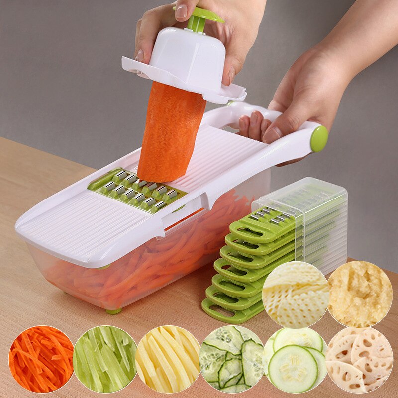 8 in 1 Multifunctionele Mandoline Slicer Groente Cutter Met Rvs Blade Dunschiller Wortel Rasp Keuken Gereedschap