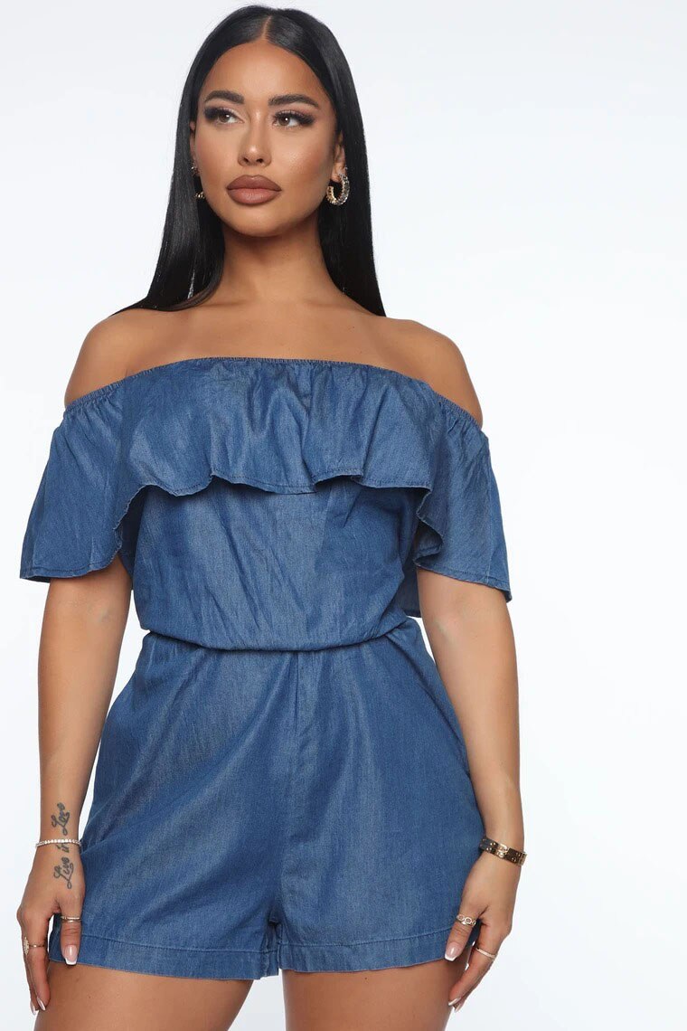 Monos vaqueros con volantes para mujer, peto de Sport con bolsillos, Pelele de cintura elástica, Pantalones vaqueros de una pieza, monos azules para mujer