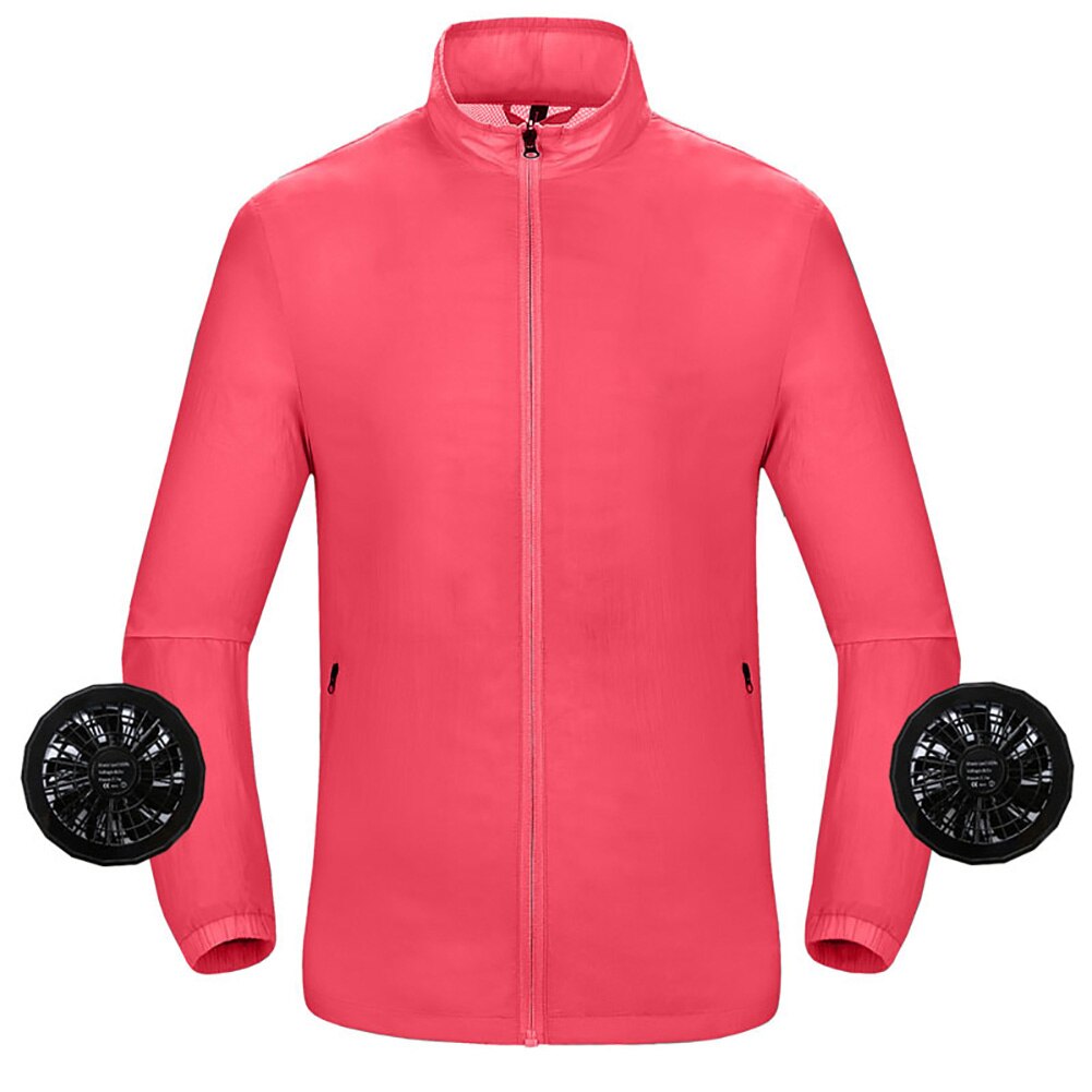 Summer Outdoor Cooling Fan Long Sleeve Jacket Unisex Fishing Working Top Coat: Pink / XL