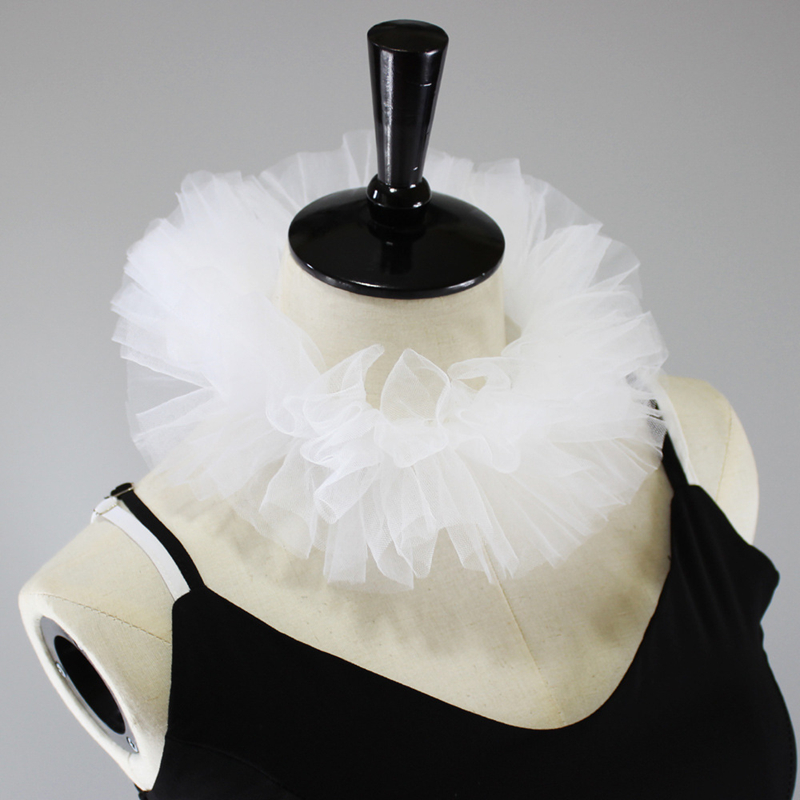 Colar inchado de malha em camadas, cachecol de tule, pescoço do palácio, gola decorativa, colar falso, palhaço, cosplay, adereços de fantasia: Branco
