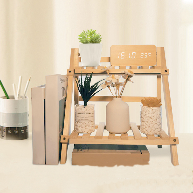 Étagère de rangement en bois à 2 niveaux, 1 pièce, organisateur de bureau, présentoir de bureau trapézoïdal, papeterie de bureau