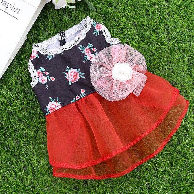 Falda Floral de verano para perro, ropa para perro pequeño, de cumpleaños, vestido de boda, disfraz de cachorro, ropa para mascota de primavera: Rojo / XXL
