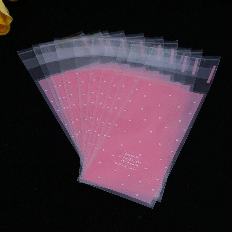100 teile/los Größe 5*10 + 3 cm Kunststoff Cookie Verpackung Kuchenverpackung Taschen opp Selbstklebende tasche für DIY Süssigkeit Lippenstift packag: Rosa 01