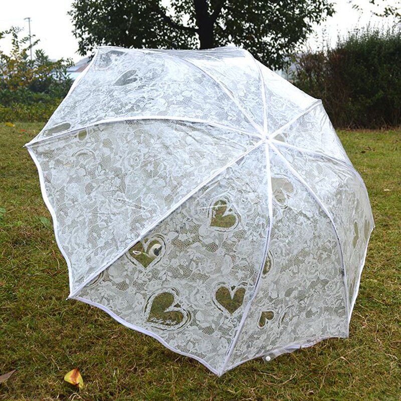 Branco transparente dobrável guarda-chuva chuva feminino à prova dwaterproof água plástico claro rendas casamento parasol feminino 8 costelas atividade guarda-sóis