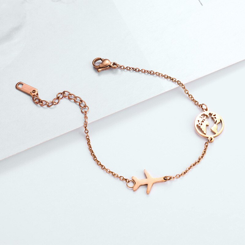 Smykker titan stål armbånd, fly kart armbånd, anti-allergi titan stål rose gull armbånd