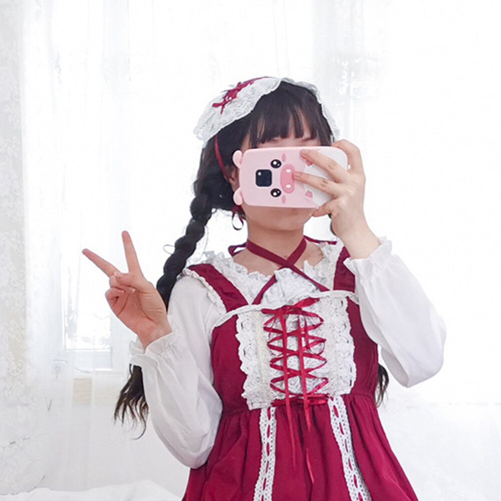 Lolita Princess Dress Sweet Ruffle JSK Dresses Lace UP Loli Straped Dress Kawaii Girl Women Vestidos With Headband AFC769: Just Model Blouse