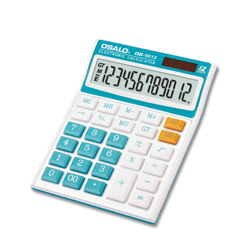 Calculator Desktop Environmental Protection Abs Plastic Solar Dual Power 12 Digit Color Os-9812vc Large Screen Display Computer: Yellow