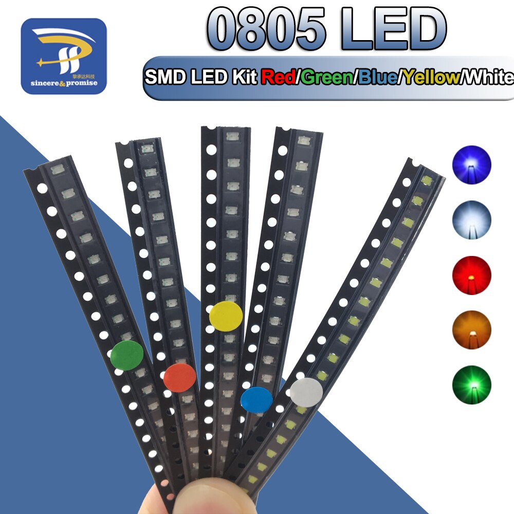 100pcs/lot 5 Colors SMD 0805 Led DIY kit Ultra Bright Red/Green/Blue/Yellow/White Water Clear LED Light Diode set
