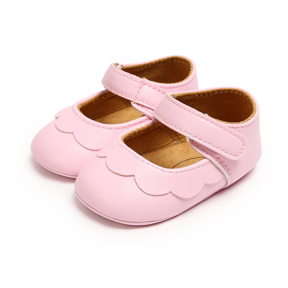 Baby Girl Casual Solid PU Leather Shoes 0-18M Infant Toddler Soft Antiskid Sole Crib Shoes Baby Cute Princess Shoes Ballet Flats: Pink / 0-6 Months