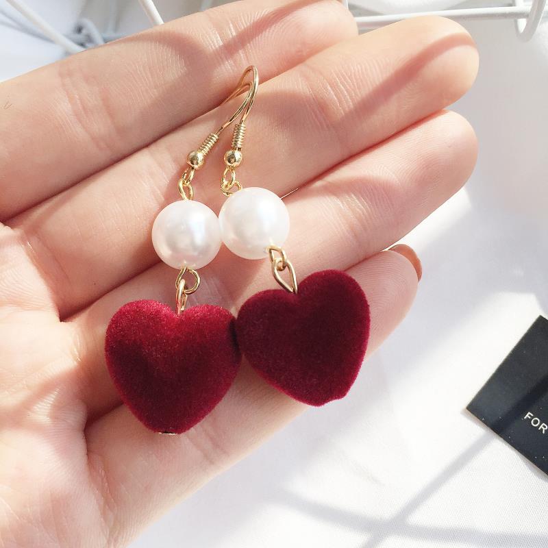 Pendientes de cristal con forma de bola para mujer y niña, aretes pequeños con forma de corazón y Bola de Color rojo geométrico, Circonia cúbica, zirconia, circonita, zirconita, , boda: ER21Y0973