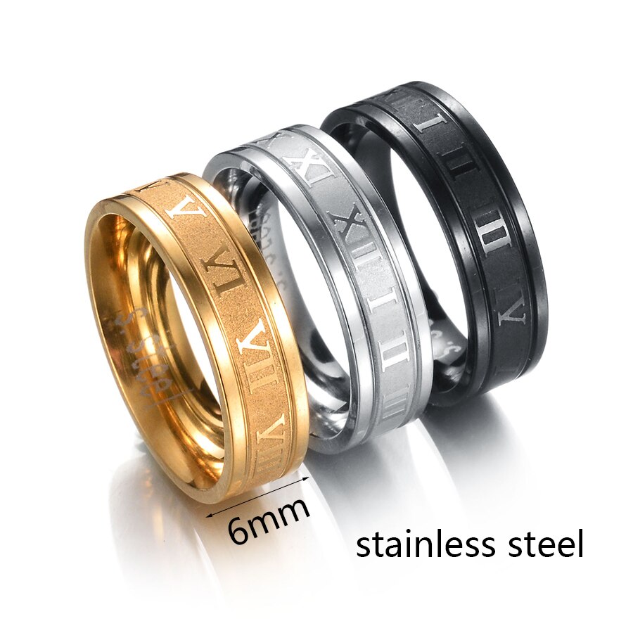 Letdiffery 6mm Punk Roman Numerals Rings Stainless Steel Women Men Jewelry For Party Size 5-13