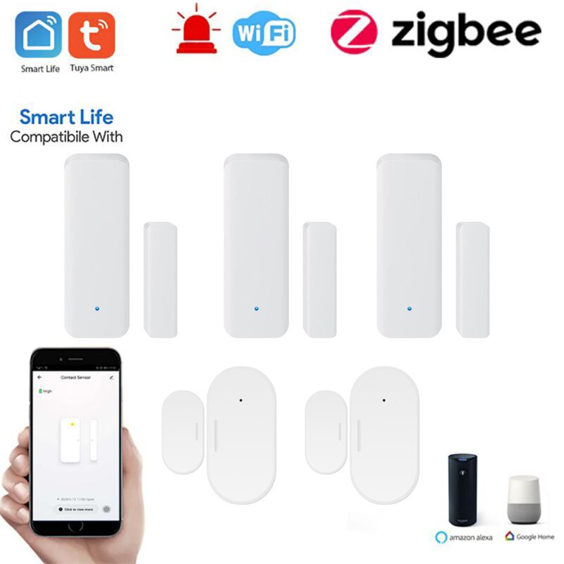 wireless zigbee door sensor compatible alexa google tuya smart life mini smart window door sensor APP real time push alarm