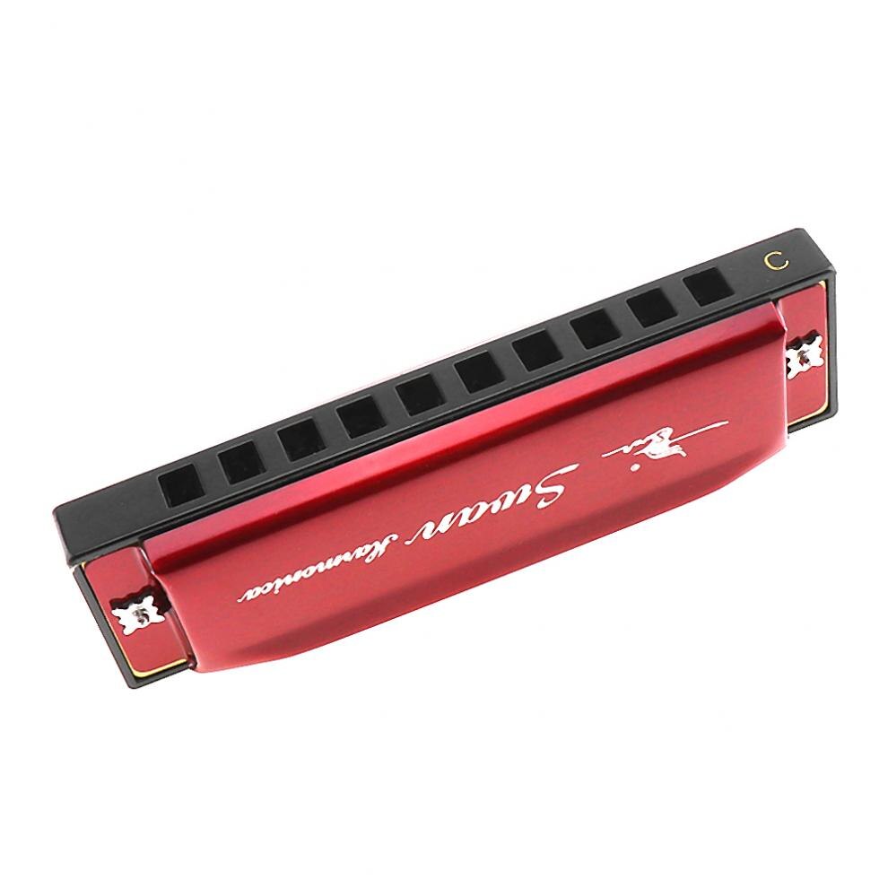 Harmonica 10 Holes Red Harmonica Diatonic Blues Harp Mouth Organ Reed Musical Instrument Stainless Steel for Beginner