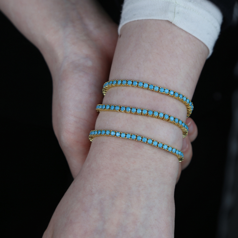 Stijlen Mode 3mm Blauw Turkoois Steen Tennis Chain Armband Voor Vrouwen Meisje Hip Hop Goud Kleur Sieraden