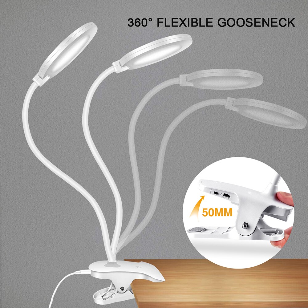Led Clip Usb Opladen Bureaulamp Slaapkamer Werk Nachtkastje Boek Lamp Creatieve 3-Niveau Dimmen