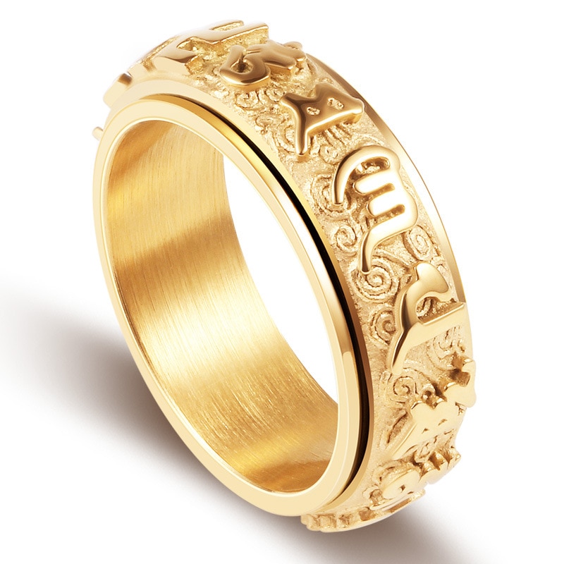 Draaibare Ring Voor Mannen Vrouwen Titanium Staal Boeddhistische Ring Om Mani Padme Hum