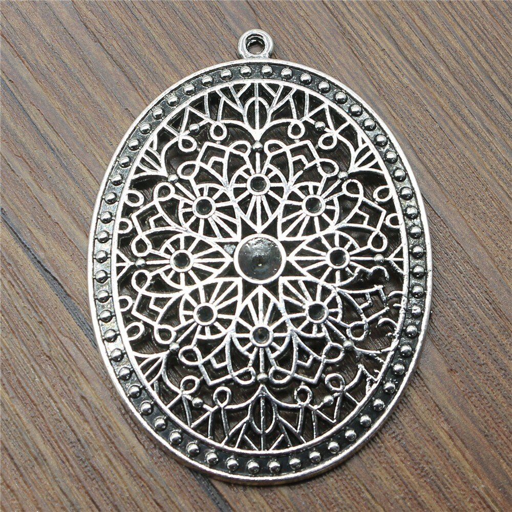 WYSIWYG 1pcs 64x46mm Big Oval Charm Antike Silber Farbe Anhänger Oval Blume Charm Anhänger Geschnitzte Hohl oval Blume Charme