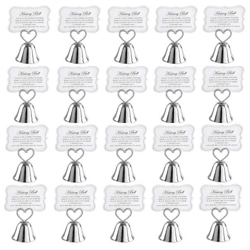 20Pcs"Kissing Bell" Silver Bell Place Card Holder/Photo Holder Wedding Table Decoration Favors