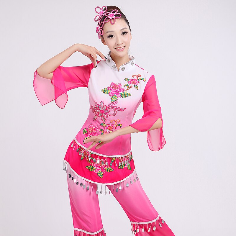 Women Chinese Yangko Dance Costume Chinese Classic Fan Stage Dance Clothing Female Chinese Folk Dance Dress 89