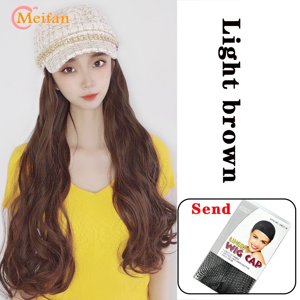 MEIFAN Synthetic Long Wavy Curly Beret Hat Wig Hair Extensions Travel Cadet Hat Retro Octagonal Beret Cap Party Wig: XXF138-B-2-30