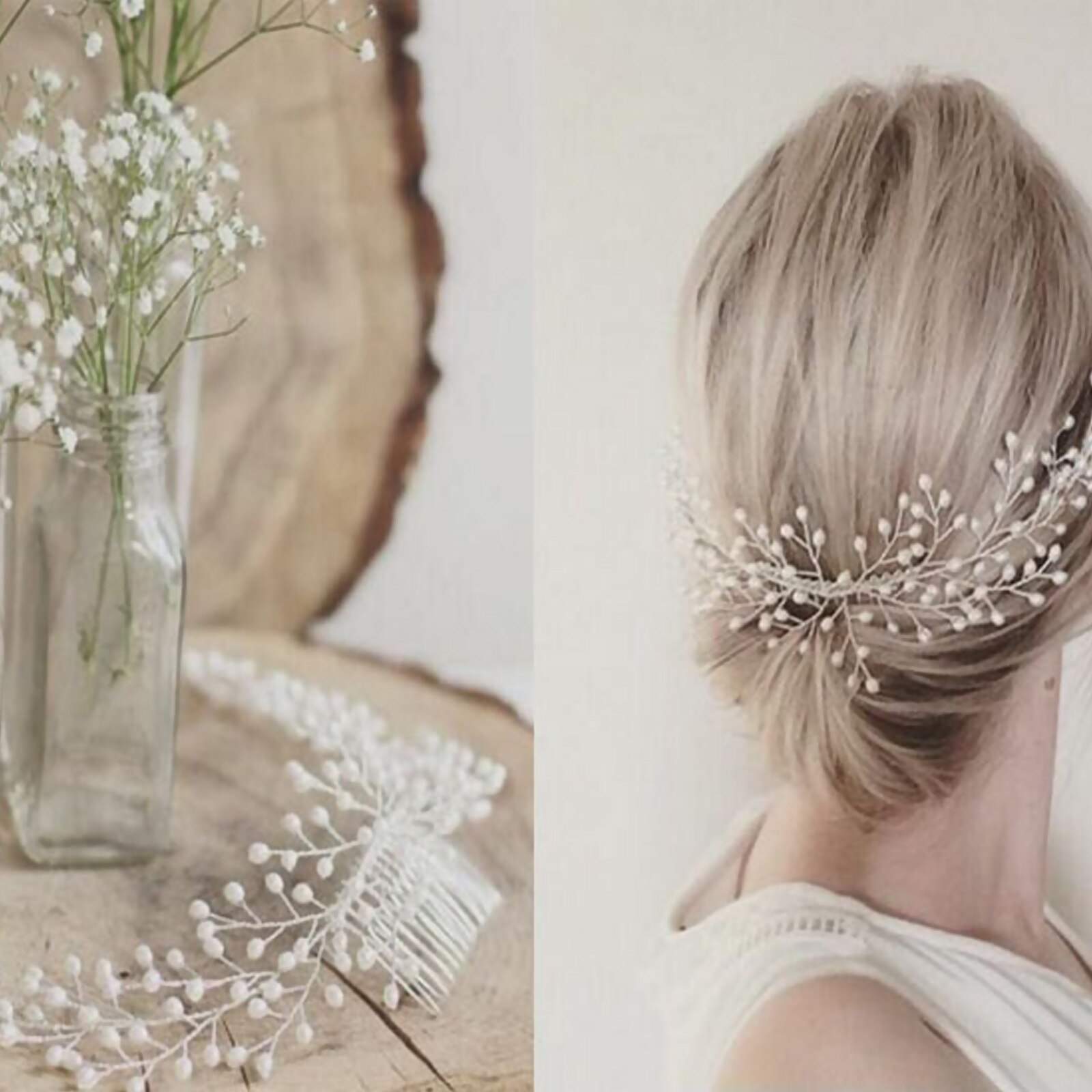 Bridal Wedding Hair Comb Handmade Pearls Headpiece Hair Pins Hair Accessories for Brides Bridesmaids Women Girls Wedding Dresses