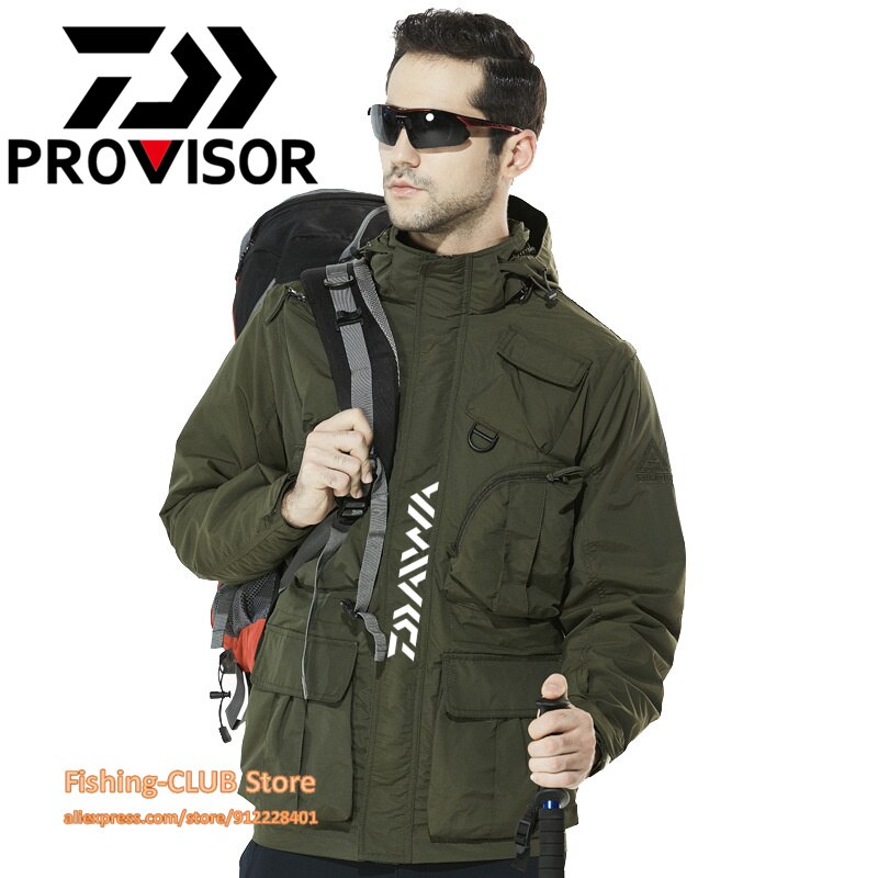 DAIWA Waterproof Fishing Clothes Removable Sleeves Vest Fishing Shirt Multi-pocket Winter Fishing Jacket Clothing Hiking suit