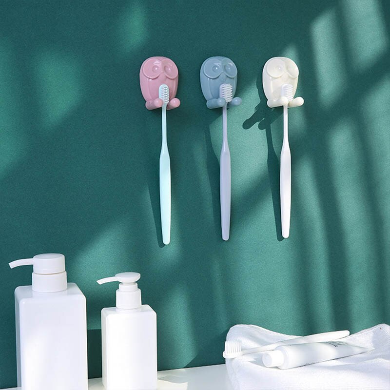 Autoadhesivo multifunción búho forma soporte para cepillos de dientes montado en la pared enchufe almacenamiento colgador baño accesorio pegar ganchos