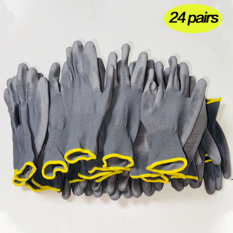 Guantes de poliuretano con revestimiento de PU para hombres y mujeres, guantes de trabajo de seguridad duraderos, suministros de reparador de carpintero, sin logotipo, 12/24 pares: Azul / S