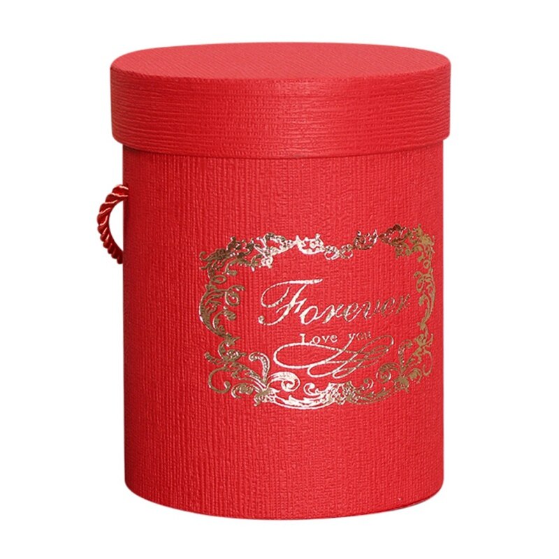 Hoedendozen ronde bloemendozen bloemenverpakking papieren zak opbergdoos snacks snoepverpakking doos met deksel lanyard 1: Rood