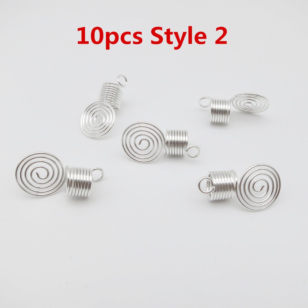 Mèches spirales dorées/argentées 5 pièces/10 pièces | Tresses tubulaires de perles, dreadlock, clips pour hommes femmes, accessoires breloques: 10pcs Style 2