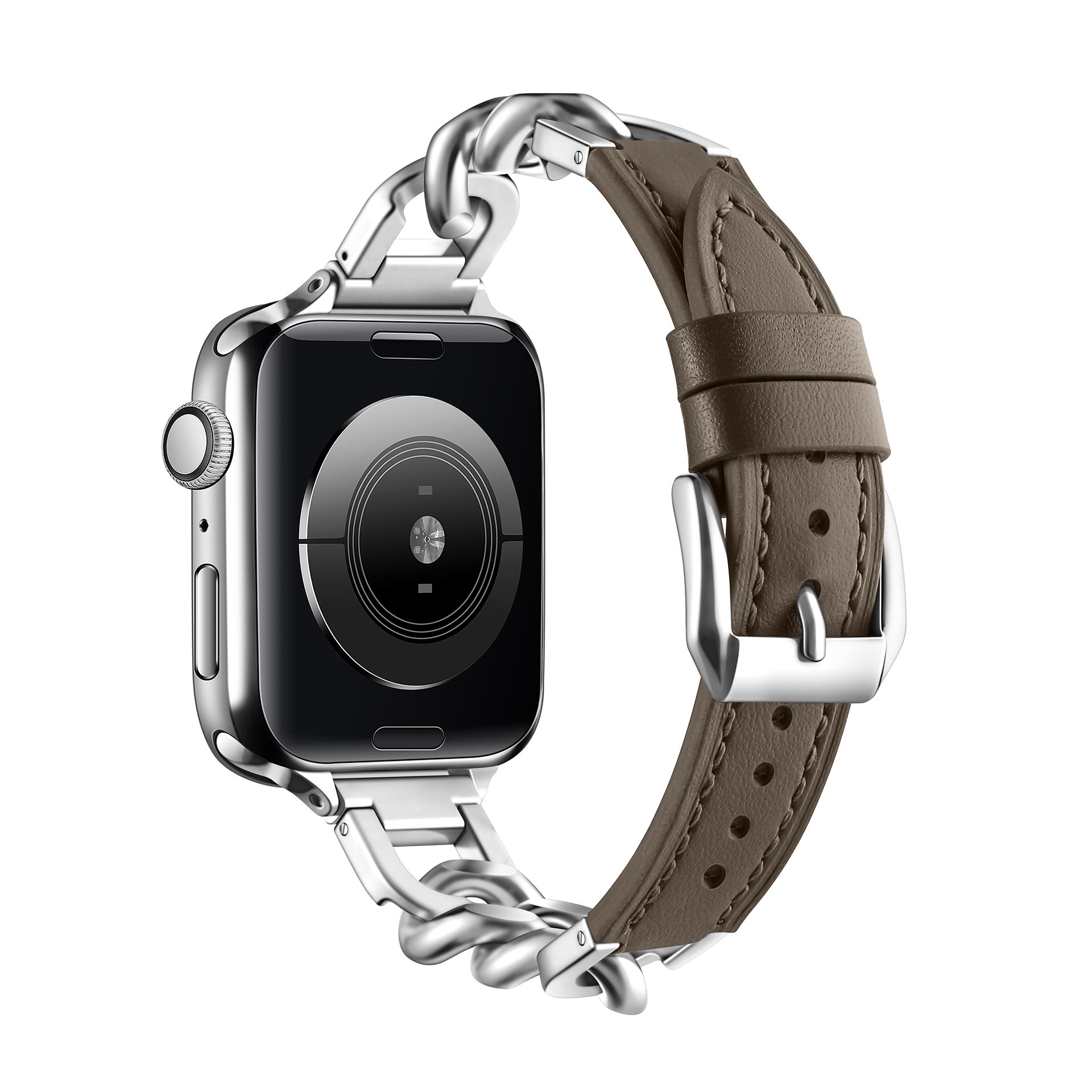Correa de cuero para Apple Watch 10 Band 46mm 42mm 44mm 40mm 41mm 45mm pulsera de acero inoxidable para mujer iWatch Series 9 8 SE 7 6 cinturón: Marrón / 16 mm