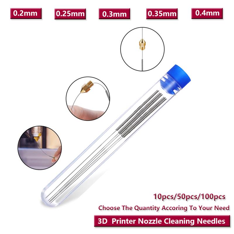 10/50/100 stücke 3D Drucker Teile Düse Reinigung Nadeln Kit Edelstahl 0,2mm 0,25mm 0,3mm 0,35mm 0,4mm Nadeln Für V6 Düse