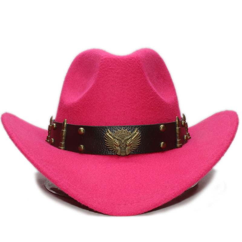Banda de couro unissex retrô, duas armas, banda de couro para pai-filho, adulto e criança, lã, aba larga, chapéu ocidental, cowgirl, bowler tampa (57cm/54cm: Rose / Adult Size 57cm