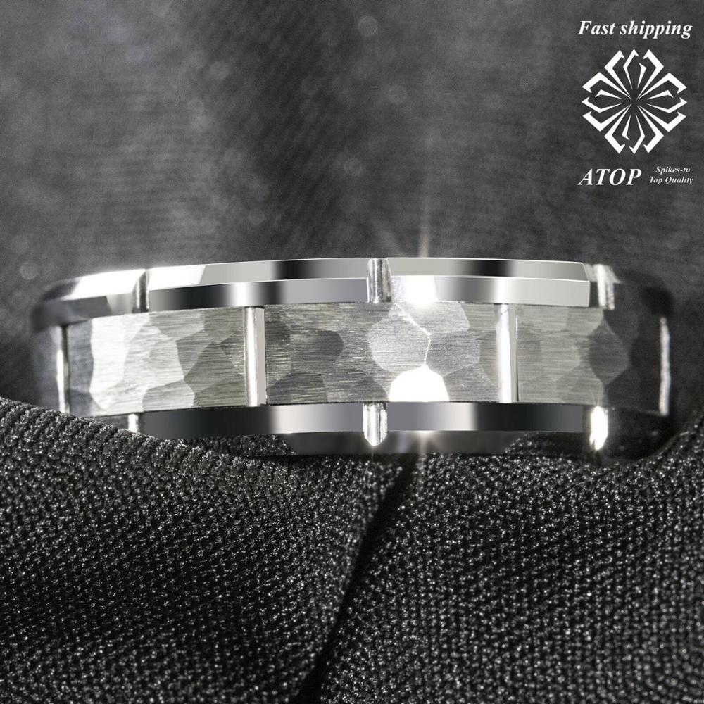 8mm carbure de tungstène martelé motif brossé bague de mariage au sommet des hommes bijoux