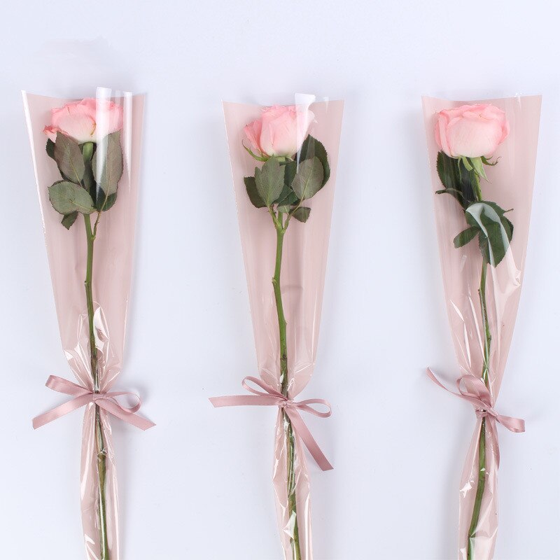 50 Pcs 45 Cm Bloemist Plastic Bloem Verpakking Zakken Enkele Rose Tassen Bloemen Inpakpapier Valentijnsdag Rozen Zak